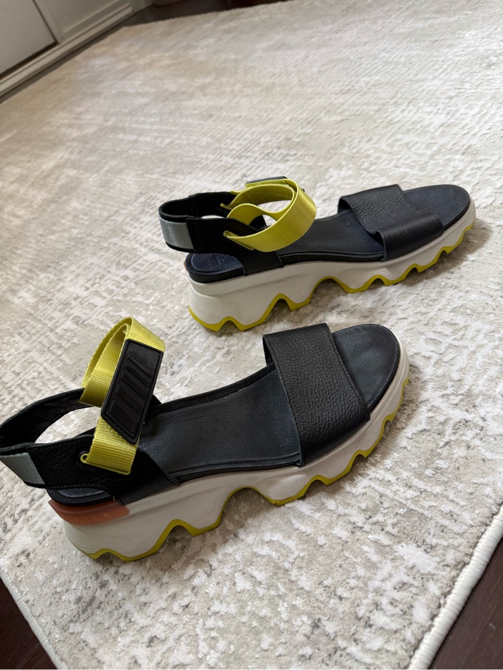Sorel Black & Yellow Wave-Platform Sport Sandals